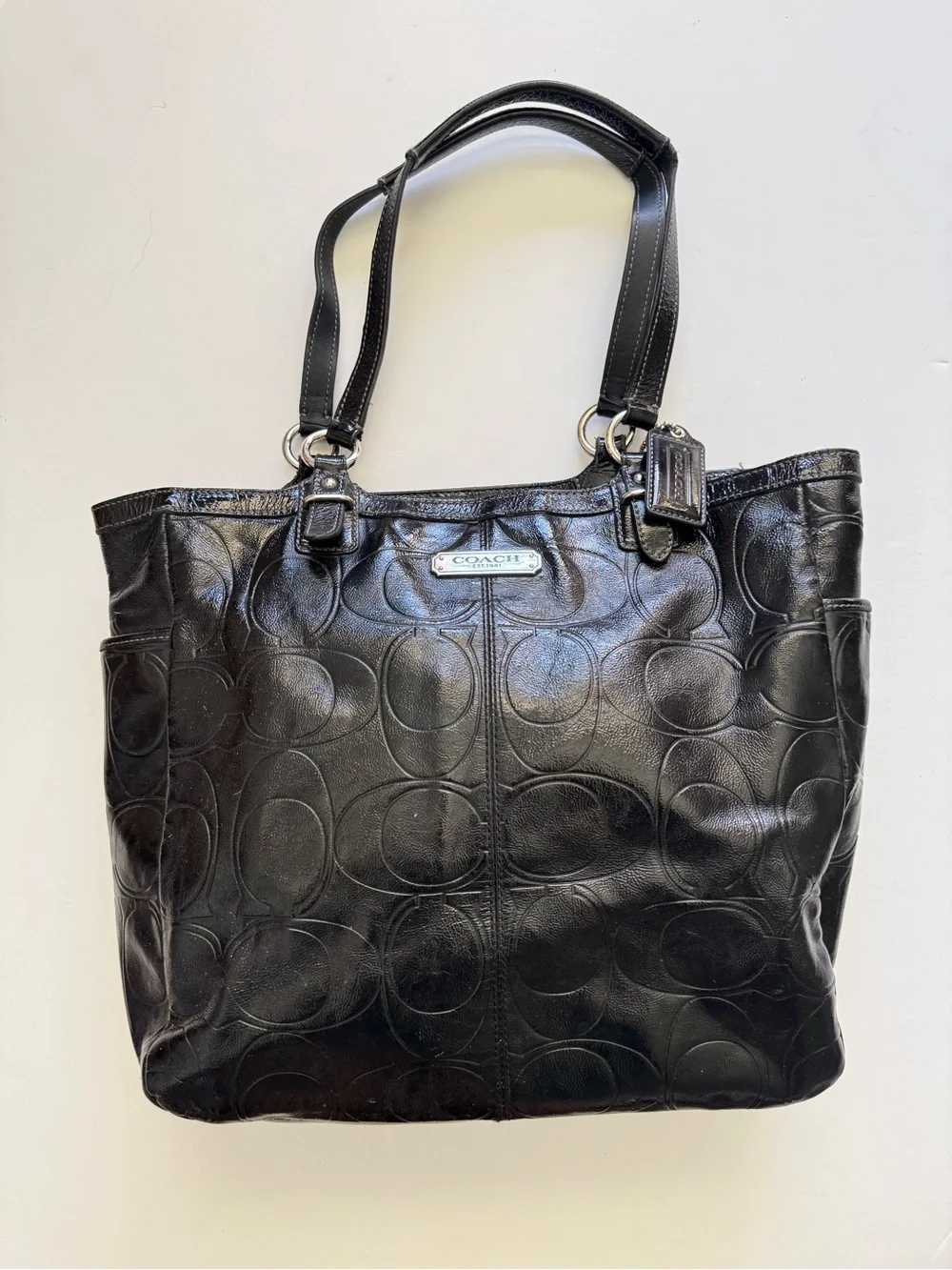 Coach Gallery Black Embossed Patent Leather Tote